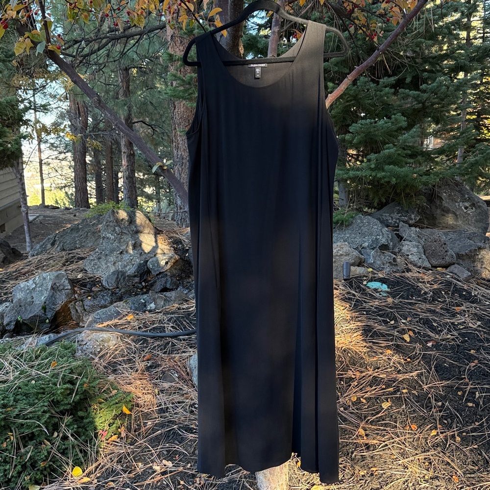 Eileen Fisher Silk Scoop Neck Midi Dress- Large - Black - Like New!